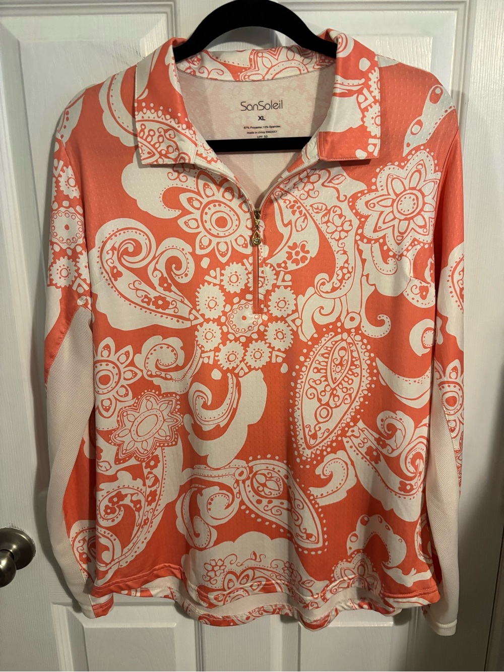 😍SanSoleil Coral & White Paisley Activewear UV Top Size XL